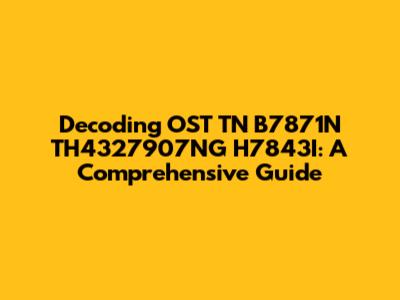 Decoding OST TN B7871N TH4327907NG H7843I: A Comprehensive Guide