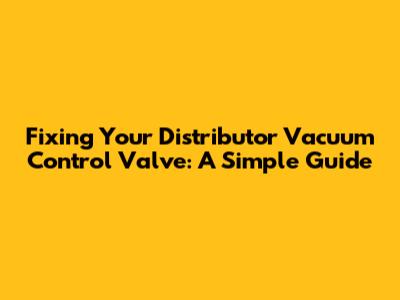 Fixing Your Distributor Vacuum Control Valve: A Simple Guide