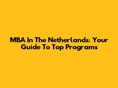 MBA In The Netherlands: Your Guide To Top Programs