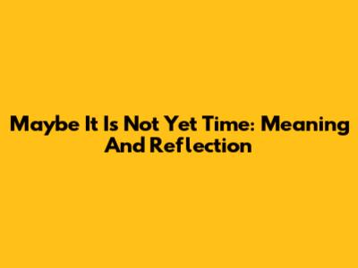 Maybe It Is Not Yet Time: Meaning And Reflection