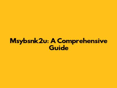 Msybsnk2u: A Comprehensive Guide