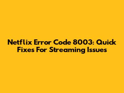 Netflix Error Code 8003: Quick Fixes For Streaming Issues