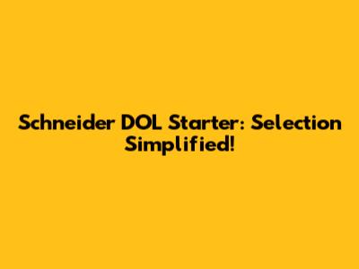 Schneider DOL Starter: Selection Simplified!