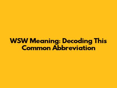 WSW Meaning: Decoding This Common Abbreviation